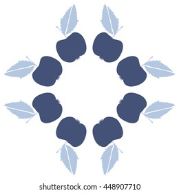 Circular pattern of fruits, doodles,  object, apples, leaves, copy space. Hand drawn.