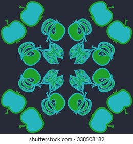 Circular   pattern  of  fruits motif, doodles, apples, leaves, harvest. Hand drawn.