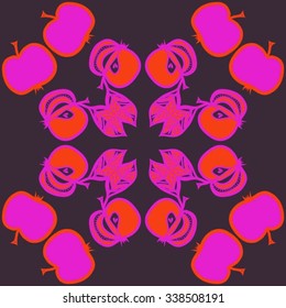 Circular   pattern  of  fruits motif, doodles, apples, leaves, harvest. Hand drawn.