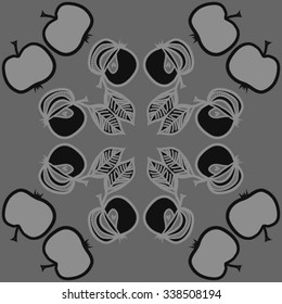 Circular   pattern  of  fruits motif, doodles, apples, leaves, harvest. Hand drawn.