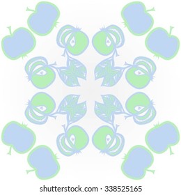 Circular   pattern  of  fruits motif, doodles, apples, leaves, harvest. Hand drawn.