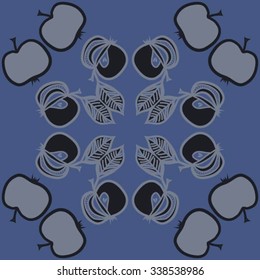 Circular   pattern  of  fruits motif, doodles, apples, leaves, harvest. Hand drawn.