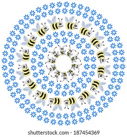 circular pattern with funny bees 