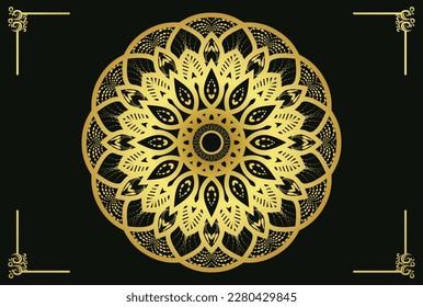 Circular pattern golden mandala for Henna, Mehndi, tattoo, decoration. Decorative ornament in ethnic oriental style. Coloring book page.