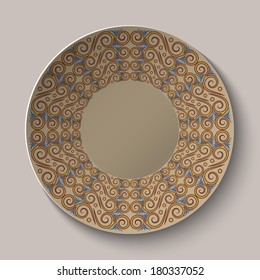 Circular pattern in the Greek style on the plate. Vector illustration