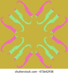 Circular pattern with hot peppers, doodles,  object,harvest, hole, spots, copy space. Hand drawn.