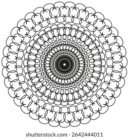 Circular pattern icon. Radiant spiral symbol. Black white Vector. Concentric ring design.