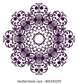 Circular pattern or indian mandala. Doodle floral ornament. Christmas wreath or snowflake  in European style