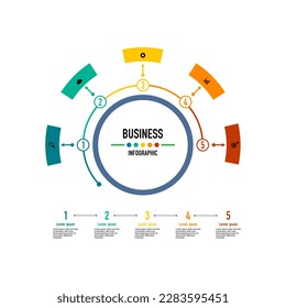 infografía de patrón circular Enfoques de negocios de marketing incluyendo educación Plan de trabajo opcional de 5 pasos.