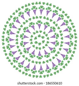 circular pattern with leaves and bunches of grapes