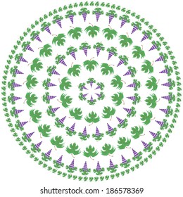 circular pattern with leaves and bunches of grapes 