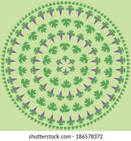 circular pattern with leaves and bunches of grapes 