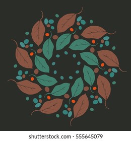 Circular pattern of leaves. Wreaths of leaves. Vector illustration