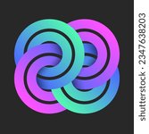 Circular pattern logo or chain mail round links weaving symbol vibrant gradient creative design, overlapping four circles logotype from bright colorful overlapping geometric shapes