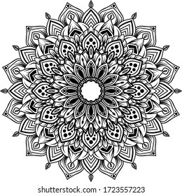 Circular pattern mandala art decoration elements for meditation poster, adult coloring book page, tattoo, henna, mehndi