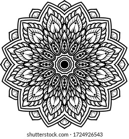 Patrón circular de elementos decorativos de arte mandala. ornamento redondo oriental para el afiche de la meditación, henna, mehndi, tatuaje, página del libro de coloración para adultos.
