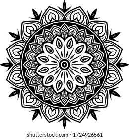 Zirkuläre Muster Mandala Kunst Dekoration Elemente. Orientalische Rundschmuck für Meditationsplakat, Henna, Mehndi, Tattoo, Erwachsenenfarbbuch Seite.