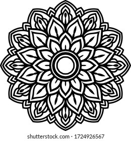 Zirkuläre Muster Mandala Kunst Dekoration Elemente. Orientalische Rundschmuck für Meditationsplakat, Henna, Mehndi, Tattoo, Erwachsenenfarbbuch Seite.