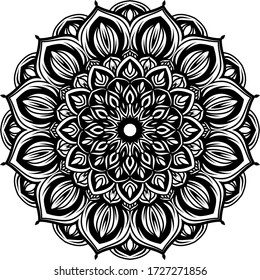 Circular pattern mandala art decoration elements for meditation poster, adult coloring book page, tattoo, henna, mehndi