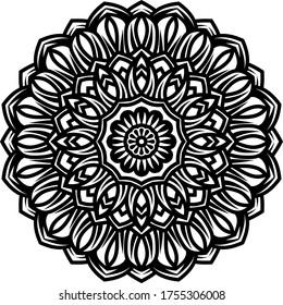 Circular pattern mandala art decoration elements for meditation poster, adult coloring book page, tattoo, henna, mehndi
