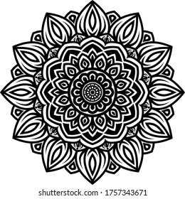 Circular pattern mandala art decoration elements for meditation poster, adult coloring book page, tattoo, henna, mehndi
