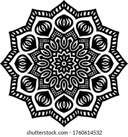 Circular pattern mandala art decoration elements for meditation poster, adult coloring book page, tattoo, henna, mehndi

