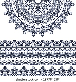 Circular pattern mandala art decoration elements for meditation poster, adult coloring book page, tattoo, henna