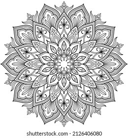 Circular pattern mandala art decoration elements for meditation poster. adult coloring book page. tattoo. henna. mehndi. arabesque ornament