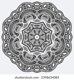 Patrón circular mandala elementos de decoración de arte para el afiche de meditación, página del libro de coloración para adultos, tatuaje, henna, mehndi.