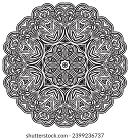 Circular pattern mandala art decoration elements for meditation poster, adult coloring book page, tattoo, henna, mehndi.