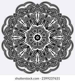 Circular pattern mandala art decoration elements for meditation poster, adult coloring book page, tattoo, henna, mehndi.