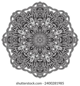 Circular pattern mandala art decoration elements for meditation poster, adult coloring book page, tattoo, henna, mehndi.