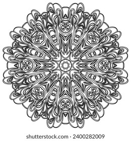 Circular pattern mandala art decoration elements for meditation poster, adult coloring book page, tattoo, henna, mehndi.