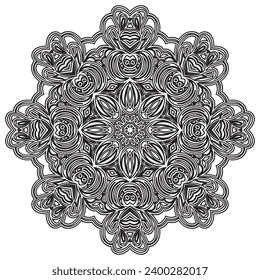 Circular pattern mandala art decoration elements for meditation poster, adult coloring book page, tattoo, henna, mehndi.