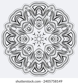 Patrón circular mandala elementos de decoración de arte para el afiche de meditación, página del libro de coloración para adultos, tatuaje, henna, mehndi.