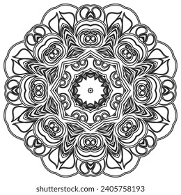 Circular pattern mandala art decoration elements for meditation poster, adult coloring book page, tattoo, henna, mehndi.