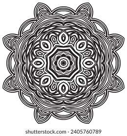 Circular pattern mandala art decoration elements for meditation poster, adult coloring book page, tattoo, henna, mehndi.