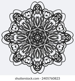 Circular pattern mandala art decoration elements for meditation poster, adult coloring book page, tattoo, henna, mehndi.