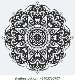 Circular pattern mandala art decoration elements for meditation poster, adult coloring book page, tattoo, henna, mehndi.