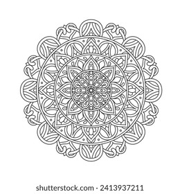 Circular pattern mandala art decoration elements for meditation poster, adult coloring book page, tattoo, henna