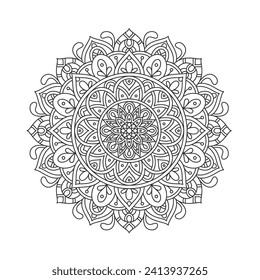 Circular pattern mandala art decoration elements for meditation poster, adult coloring book page, tattoo, henna