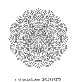 Circular pattern mandala art decoration elements for meditation poster, adult coloring book page, tattoo, henna