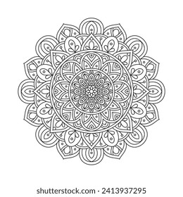 Circular pattern mandala art decoration elements for meditation poster, adult coloring book page, tattoo, henna