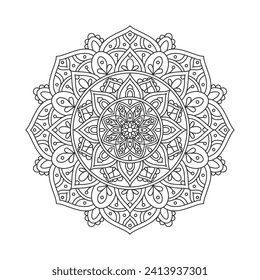 Circular pattern mandala art decoration elements for meditation poster, adult coloring book page, tattoo, henna