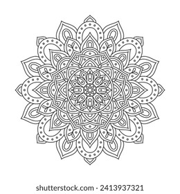 Circular pattern mandala art decoration elements for meditation poster, adult coloring book page, tattoo, henna