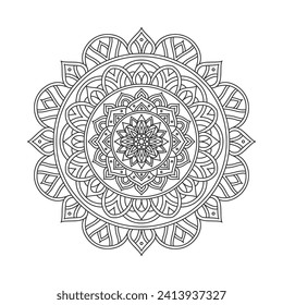 Circular pattern mandala art decoration elements for meditation poster, adult coloring book page, tattoo, henna