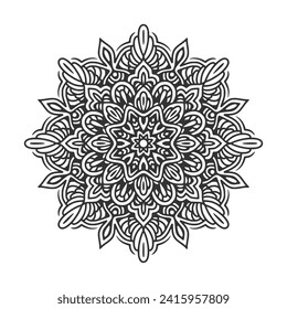 Circular pattern mandala art decoration elements for meditation poster, adult coloring book page, tattoo, henna