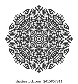 Circular pattern mandala art decoration elements for meditation poster, adult coloring book page, tattoo, henna