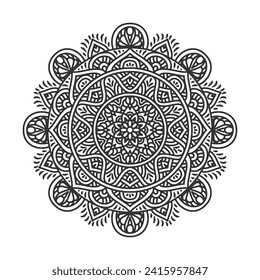 Circular pattern mandala art decoration elements for meditation poster, adult coloring book page, tattoo, henna