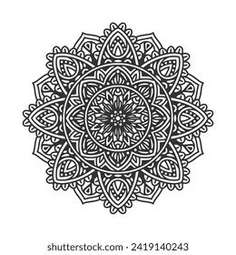 Circular pattern mandala art decoration elements for meditation poster, adult coloring book page, tattoo, henna